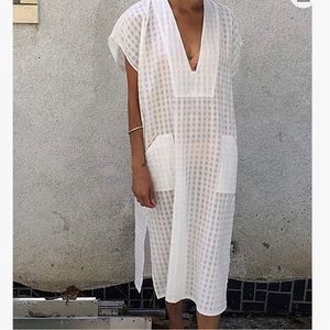 White on white checked kaftan coverup